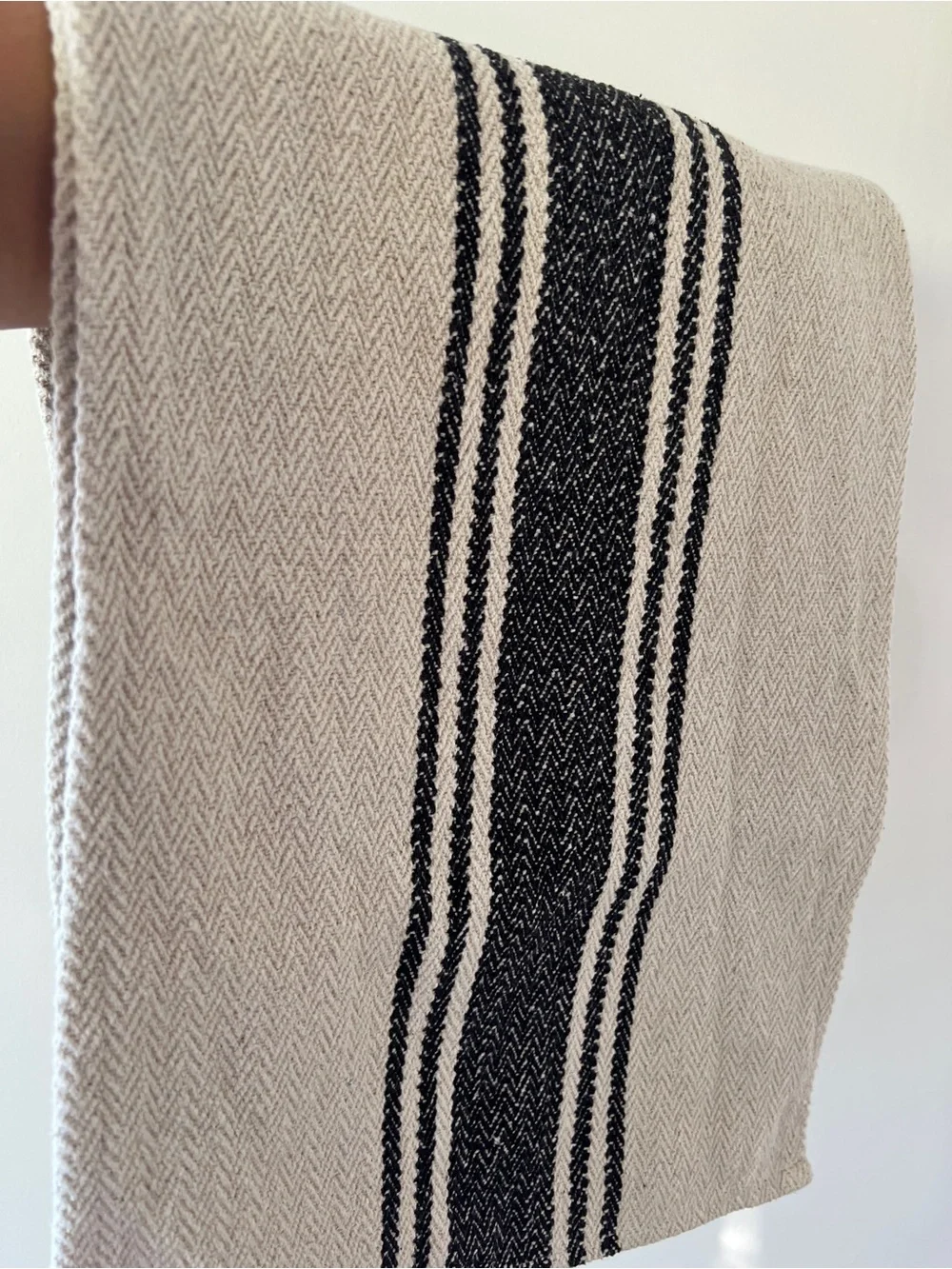 Farmhouse navy blue white woven cotton table runner French grain sack Magnolia